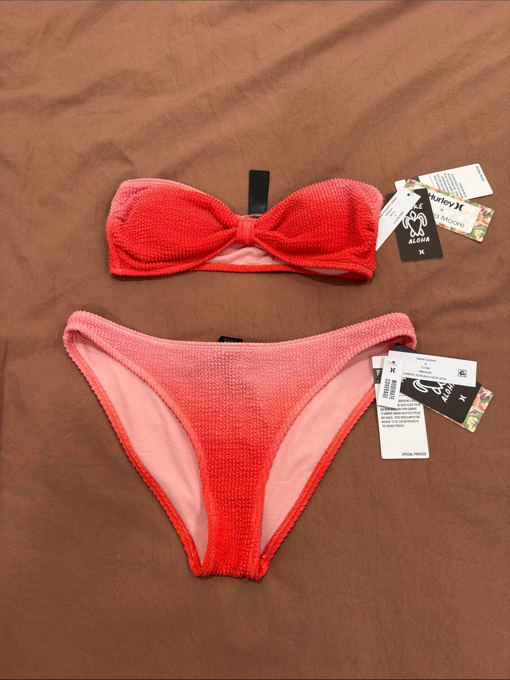 Hurley Coral to Light Pink Ombre Bandeau Bikini